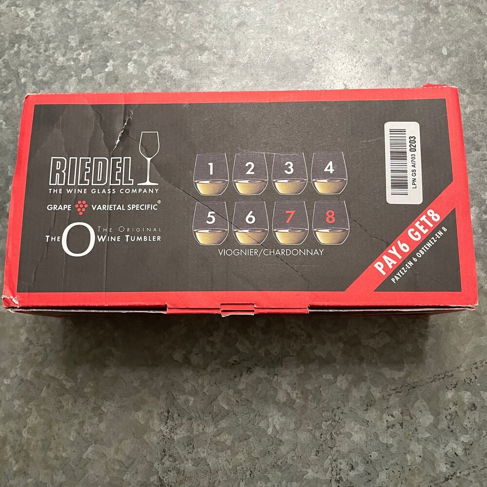 NWT Riedel The Original O Wine Tumbler Viognier/Chardonnay Set 8 Glass Stemless